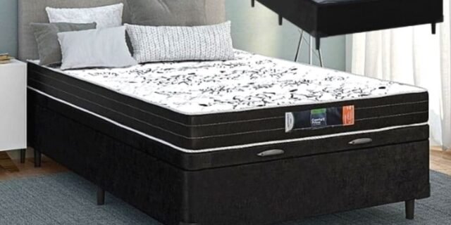 [CASASBAHIA] Cama Box Casal Baú Colchão de Espuma Semi Ortopédico Extra Firme Resistente Cinza 138x188x52cm Suporta 80kg Por Pessoa