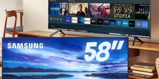 [PONTO] Smart TV Samsung 58″ UHD Processador Crystal 4K 58AU7700 Tela Sem Limites Visual Livre de Cabos