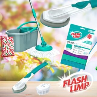 [SUBMARINO] KIT Mop Fit Giratório 3 Em 1 Com Esponja Multiuso + Conj. De Esponja E Escova Com Dispenser E 3 Panos Mulituso – Fun Clean By Flashlimp