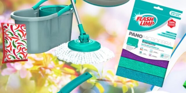 [SUBMARINO] KIT Mop Fit Giratório 3 Em 1 Com Esponja Multiuso + Conj. De Esponja E Escova Com Dispenser E 3 Panos Mulituso – Fun Clean By Flashlimp