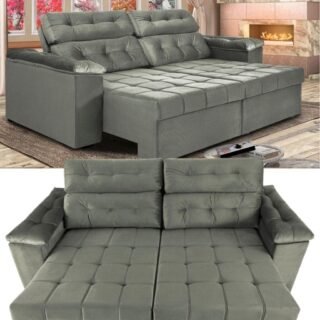[EXTRA] Sofá New Itália 2,72 Mts Retrátil e Reclinável Tecido Suede – Cama InBox