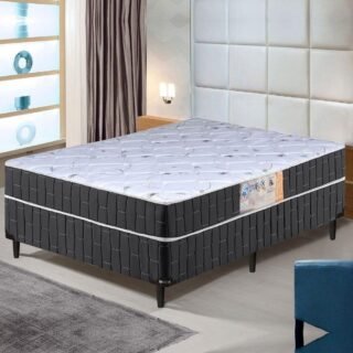 [CASASBAHIA] Cama Box Casal Conjugado Granada Umaflex Preto / Branco Flor