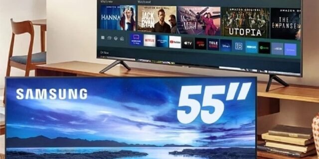 [CASAS BAHIA] Samsung Smart Tv 55″ Uhd 4k 55au7700 / UN55AU7700GXZD, Processador Crystal 4k, Tela Sem Limites, Visual Livre De Cabos, Alexa Built In
