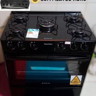 [CARREFOUR] Fogão 5 bocas Atlas Tropical Glass Preto com Acendimento Automático e Mesa em Vidro Temperado