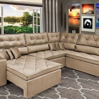 [EXTRA] Sofa de Canto Retrátil e Reclinável com Molas Cama inBox Platinum 3,00×2,36 Tecido Suede
