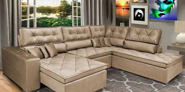 [EXTRA] Sofa de Canto Retrátil e Reclinável com Molas Cama inBox Platinum 3,00×2,36 Tecido Suede