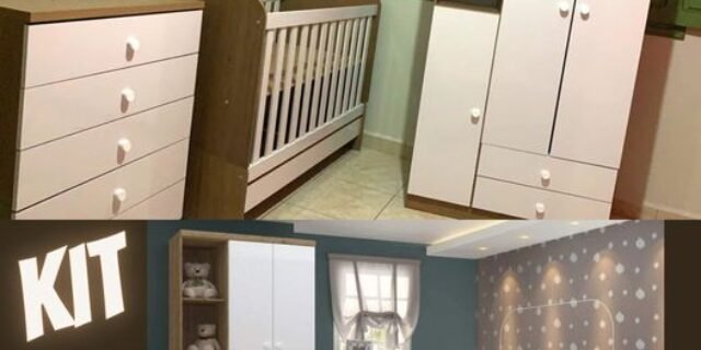 [CASASBAHIA] Quarto de Bebê com Guarda Roupa 3 Portas Cômoda e Berço Faz de Conta Espresso Móveis Branco/Rústico