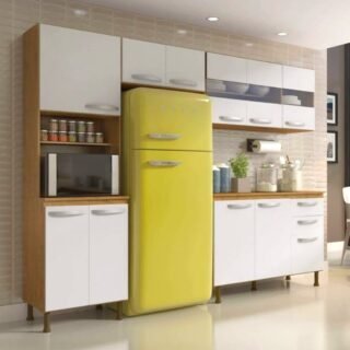 [EXTRA] Cozinha Compacta 4 Peças Balcão com Tampo 3 Portas de Vidro Lara