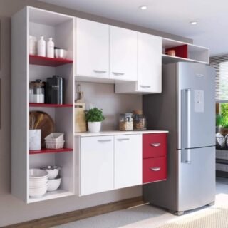 [SHOPTIME] Cozinha Compacta 4 Peças 5 Portas Anabela Yescasa Branco/Vinho