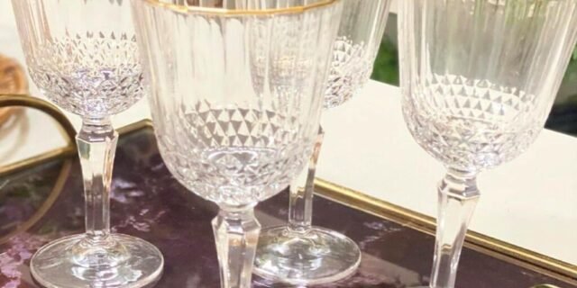 [MAGAZINE] Jogo de Taças para Vinho de Vidro 350ml – 6 Peças Casambiente Classic Borda Dourada