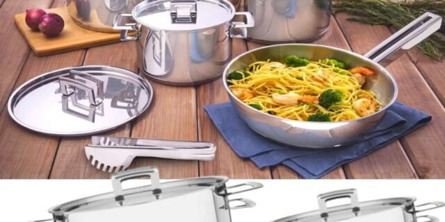 [CASASBAHIA] Jogo de Panelas Tramontina Brava Aço Inox 5 Peças Fundo Triplo + Pegador de Massa