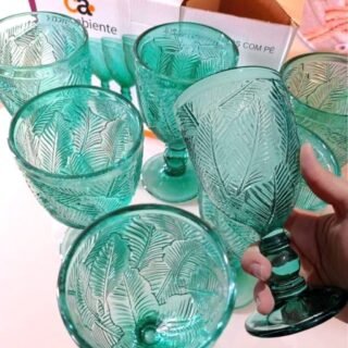 [MAGAZINE] Jogo de Taças para Vinho de Vidro 350ml – 6 Peças Casambiente Folhas