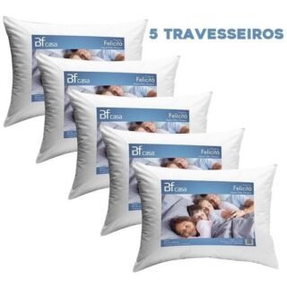 [CASAS BAHIA] Kit 5 Travesseiro Fibra Siliconada Antialérgico Macio 45×65 – BF Colchões