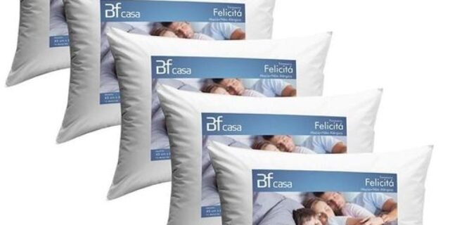 [CASAS BAHIA] Kit 5 Travesseiro Fibra Siliconada Antialérgico Macio 45×65 – BF Colchões