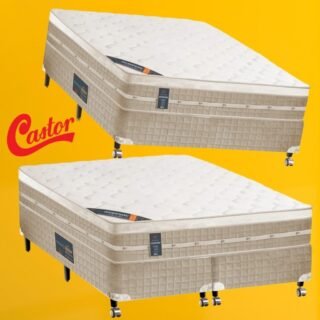 [PONTO] Cama Box Castor Premium com Mola Tecnopedic – Branco/Bege