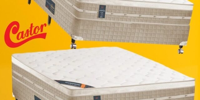 [PONTO] Cama Box Castor Premium com Mola Tecnopedic – Branco/Bege
