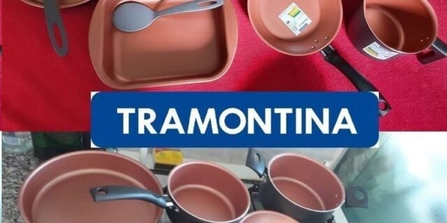 [CASASBAHIA] Conjunto de Panelas 10 Peças Tramontina Turim com Revestimento Antiaderente Starflon T1, Tampas de Vidro e Cabos de Baquelite – Bronze/Grafite