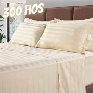 [CASASBAHIA] Jogo De Cama Queen 300 Fios Marfim 100% Algodão 4 Peças