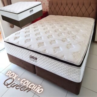 [CASASBAHIA] Cama Box Queen Colchão De Molas Pocket Ensacadas Tower Gazin 158x198x76cm Branco / Marrom
