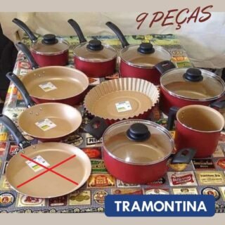 [CASASBAHIA]  Jogo de Panelas Tramontina Turim Antiaderente 9 peças Vermelho