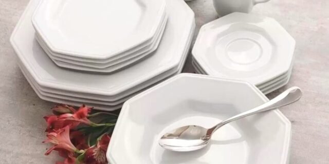 [CASASBAHIA] Aparelho de Jantar Chá Café Schmidt Porcelana Prisma 42 Peças