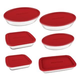 [PONTO]  Conjunto Assadeira Marinex 1576 com Tampa Vermelha 6 Peças