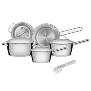 [CASASBAHIA]  Jogo De Panelas Tramontina Aço Inox Allegra 5 Peças Fundo Triplo + Pegador