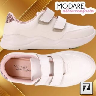 [ZATTINI] Tênis MODARE Liso c/ Fecho de Contato Feminino – Branco e Nude
