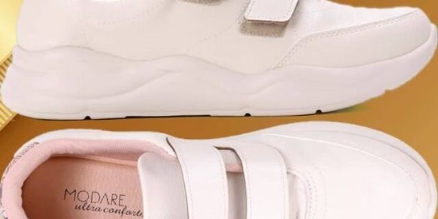 [ZATTINI] Tênis MODARE Liso c/ Fecho de Contato Feminino – Branco e Nude