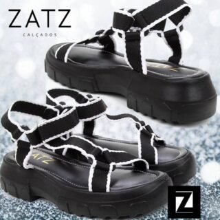 [ZATTINI] Sandália Zatz Flatform Feminina – Preto e Branco