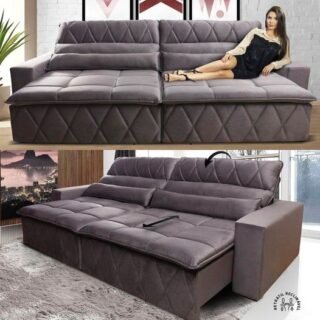 [CASASBAHIA] Sofá Retrátil/Reclinável Islândia 2,50m Suede Velut Bege c/ Molas no Assento – King House