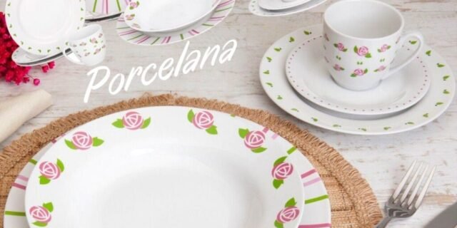 [MAGAZINE] Aparelho de Jantar e Chá 20 Peças Home Gallery – Porcelana Redondo Branco Roses