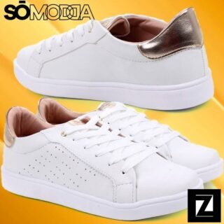 [ZATTINI] Tênis Somoda Básico Feminino – Branco e dourado