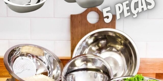 [SHOPTIME] Conjunto de Tigelas 5 peças Inox + Escorredor de Arroz – La Cuisine