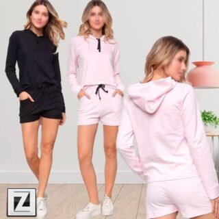 [ZATTINI] Conjunto Moletom e Short Básico Liso Feminino