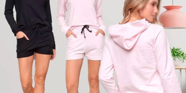 [ZATTINI] Conjunto Moletom e Short Básico Liso Feminino