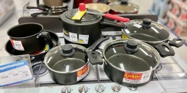 [MAGAZINE] COM PANELA DE PRESSÃO: Jogo de Panelas Eirilar Antiaderente de Alumínio – Preto 6 Peças 1595