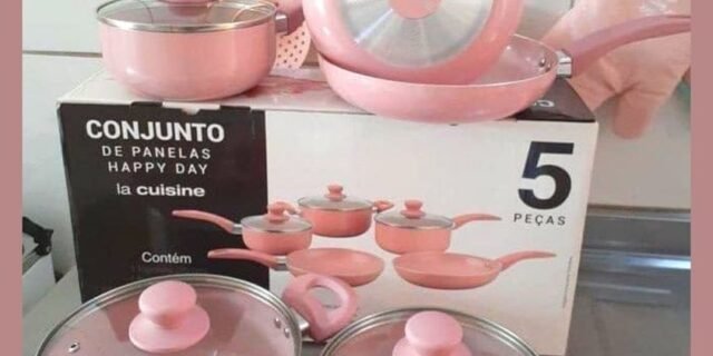 [SHOPTIME] Jogo de Panelas Happy Day Rosa 5 Peças – La Cuisine