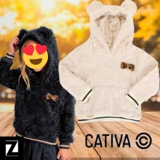 [ZATTINI] Blusa Bebê Cativa Pelinho Capuz de Orelhinhas Feminina – Creme