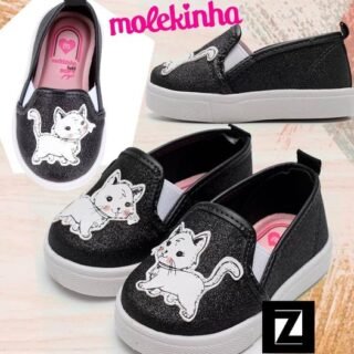 [ZATTINI] Slip On Bebê Molekinha Gatinha Glitter Feminino – Preto