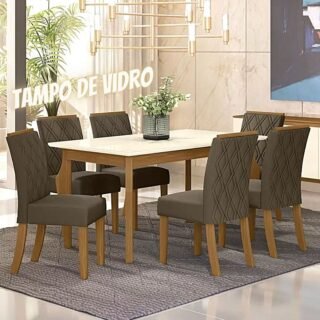 [MAGAZINE] Mesa de Jantar 6 Cadeiras Retangular – Tampo de Vidro Henn Marisa