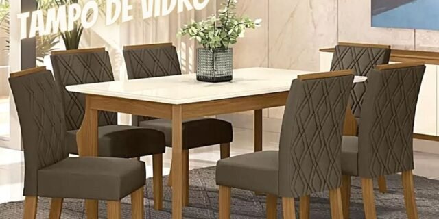 [MAGAZINE] Mesa de Jantar 6 Cadeiras Retangular – Tampo de Vidro Henn Marisa