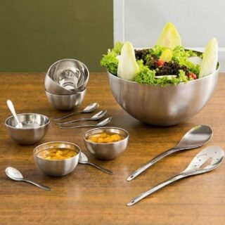 [SHOPTIME] Saladeira Inox c/ 2 Talheres + Cj. Sobremesa c/ 12 pçs – La Cuisine