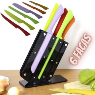[SHOPTIME] Conjunto de 6 Facas com Cepo Coloridas – La Cuisine