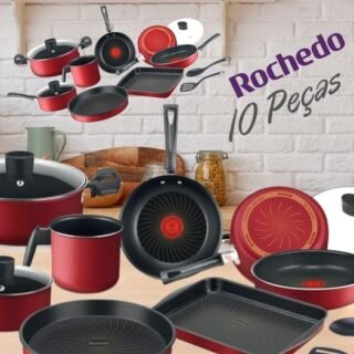 [SHOPTIME] Jogo de Panelas Rochedo Limpa Fácil Antiaderente Vermelho 10 Peças