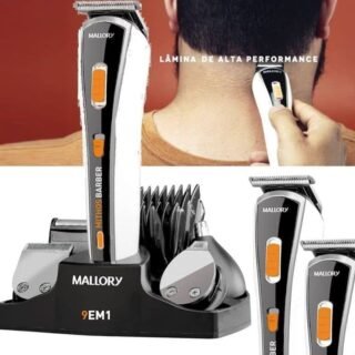 [PONTO] Aparador de Pelos Mallory Mithos Barber 9 em 1 Preto/branco – Bivolt