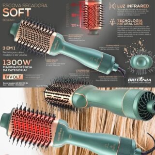 [CASASBAHIA] Escova Secadora Britania Soft BES13VD Verde Bivolt 1300W Bivolt