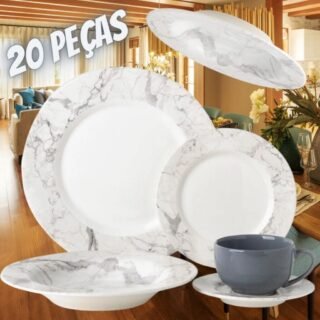 [SHOPTIME] Aparelho de Jantar Carrara Cinza Claro 20 Peças – La Cuisine