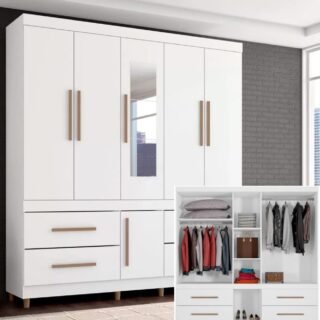 [MAGAZINE] Guarda-roupa Casal com Espelho 6 Portas 4 Gavetas – Araplac Viseu Glass