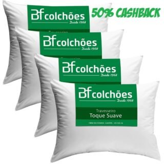 [AMERICANAS] 50% de Volta com AME: Kit 4 Travesseiros Antialérgico de Fibra Macio Lavável 45X65 bf Colchões